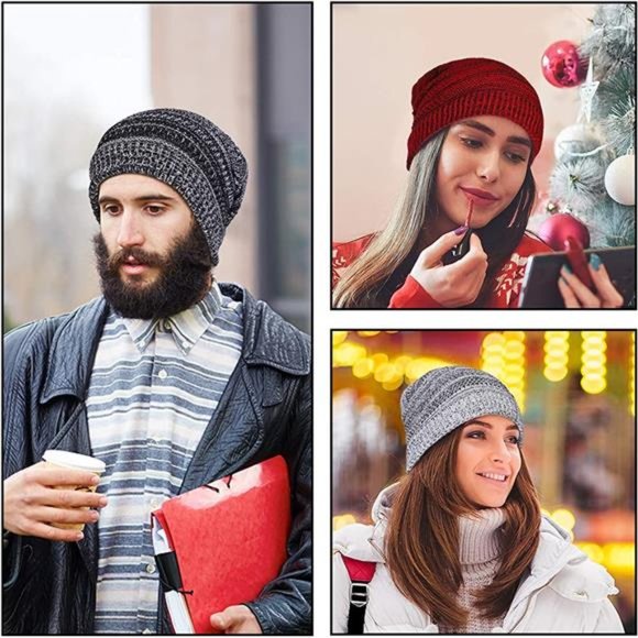 OMECHY Beanie for Men Women Winter Knit Warm Hat Stretch Plain Cuff Toboggan Cap main image 7